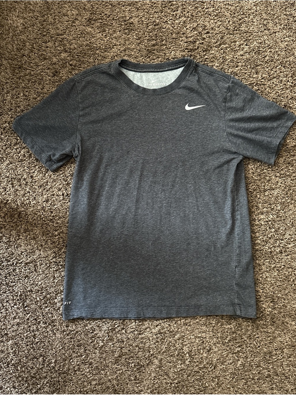 Nike Men’s Short Sleeve Dri-FIT Tee in Dark Gray with White Swoosh